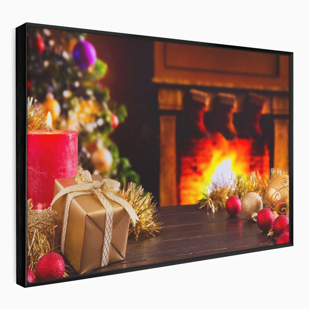 Tablou canvas cu tablou canvas cu peisaj de craciun, in rama de aluminiu negru